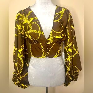 Ladies Brown and Gold long sleeve Truth blouse
